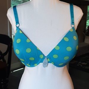 New 38D Blue with Green Polka-dot Bra
